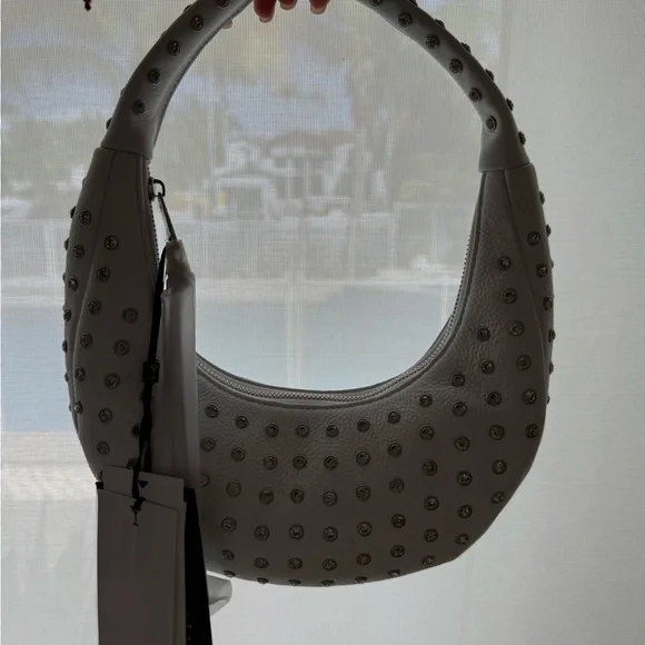 Retrofete White and Silver Hobo Bag with Polka Dot Design